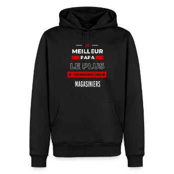 Le meilleur papa le plus courageux des Magasiniers - Sweat à capuche Premium bio Homme - noir - Devant - Nico (187cm)