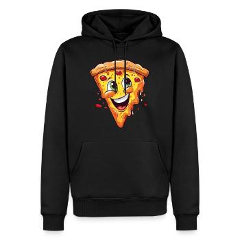 Pizza Pizza Tranche Visage Rires Pizzeria Drôle - Sweat à capuche Premium bio Homme - noir - Devant - Nico (187cm)