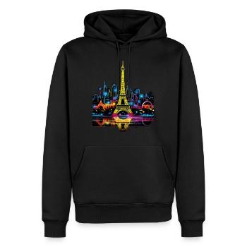 Paris, Tour Eiffel, France, Ville, Horizon, Nuit - Sweat à capuche Premium bio Homme - noir - Devant - Nico (187cm)