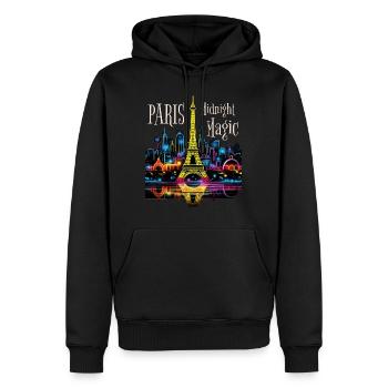 Paris, Tour Eiffel, France, Ville, Horizon, Nuit - Sweat à capuche Premium bio Homme - noir - Devant - Nico (187cm)