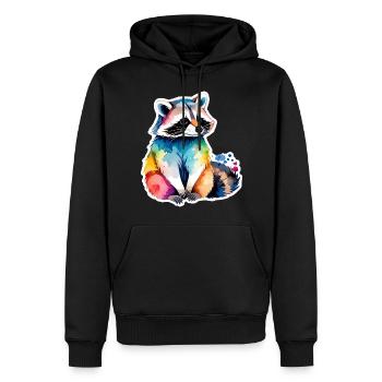 Illustration aquarelle de raton laveur - Sweat à capuche Premium bio Homme - noir - Devant - Nico (187cm)