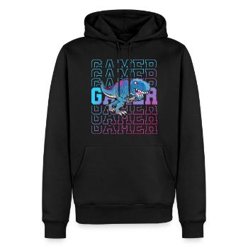 Gamer Gaming Zocken T Rex - Männer Premium Bio Hoodie - Schwarz - Vorne - Nico (187cm)