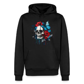 Totenkopf Totenschädel Schmetterling Rose Blume - Männer Premium Bio Hoodie - Schwarz - Vorne - Nico (187cm)