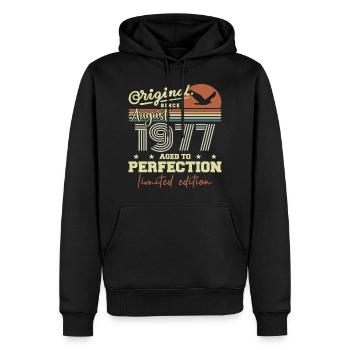 Août 1977 Anniversaire Août 1977 Vintage Août 1977 - Sweat à capuche Premium bio Homme - noir - Devant - Nico (187cm)