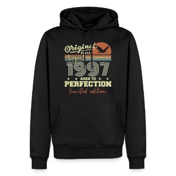 Août 1997 Anniversaire Août 1997 Vintage Août 1997 - Sweat à capuche Premium bio Homme - noir - Devant - Nico (187cm)