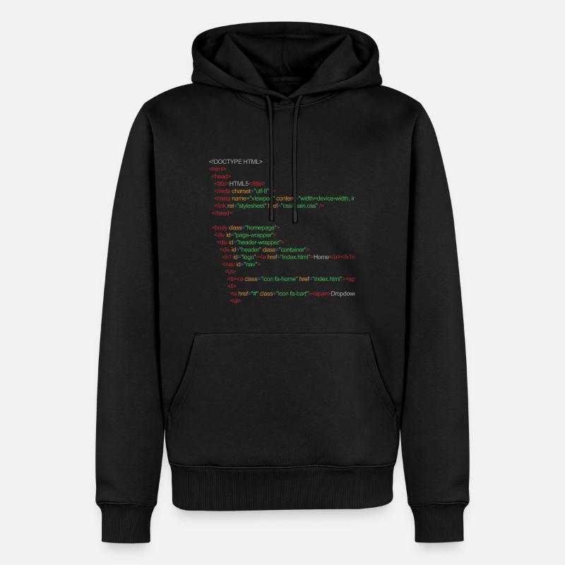 Code HTML5 - Sweat à capuche Premium bio Homme - noir