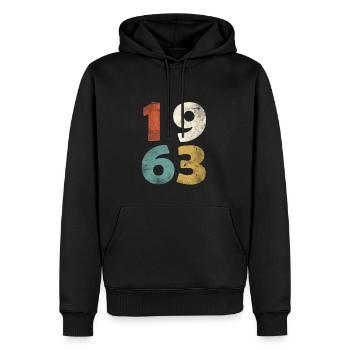 55e anniversaire look rétro - cadeau né en 1963 - Sweat à capuche Premium bio Homme - noir - Devant - Nico (187cm)