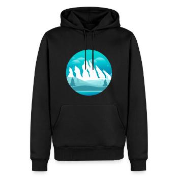 Mountains covered with snow and forest - Men’s Premium Organic Hoodie - black - Front - Nico (187cm)