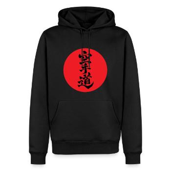 Kanji KARATE-DO rote Sonne - Männer Premium Bio Hoodie - Schwarz - Vorne - Nico (187cm)