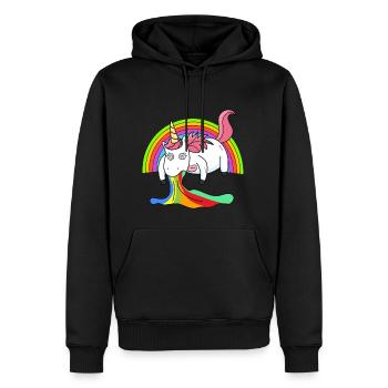 Kotzendes Einhorn Regenbogen - Männer Premium Bio Hoodie - Schwarz - Vorne - Nico (187cm)