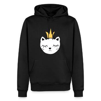 chat blanc avec couronne - Sweat à capuche Premium bio Homme - noir - Devant - Nico (187cm)