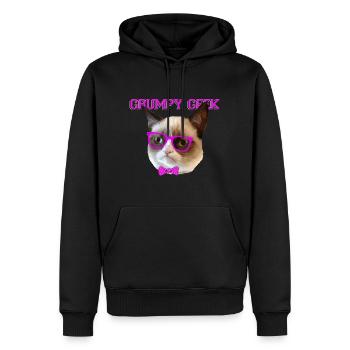 Cute Grumpy Geek Cat Gift - Men’s Premium Organic Hoodie - black - Front - Nico (187cm)