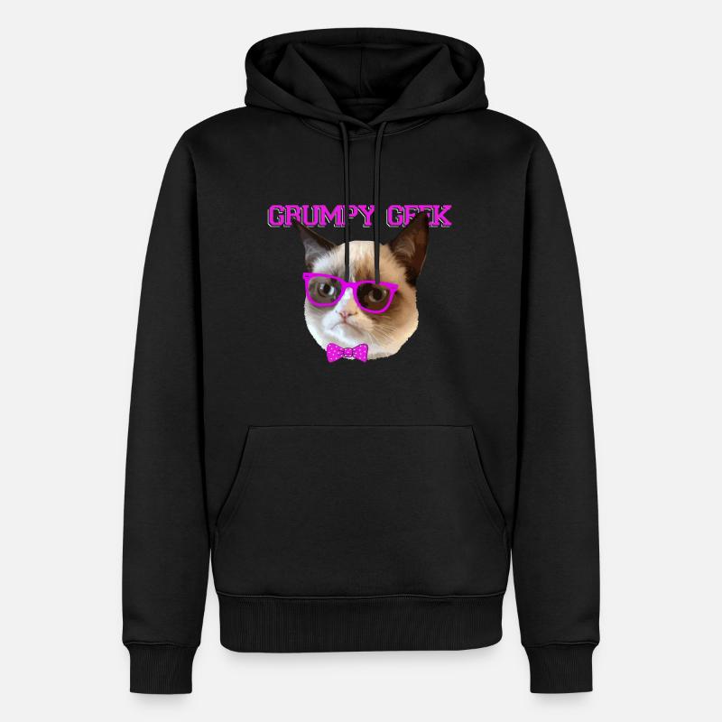 Grincheux mignon Chat Geek cadeau - Sweat à capuche Premium bio Homme - noir