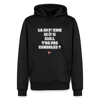 LA BATTERIE COÛTE CHER, T'AS PAS CYMBALES ? - Sweat à capuche Premium bio Homme - noir - Devant - Nico (187cm)