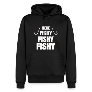 FISHY FISHY FUNNY ANGLER WITH ANGELHAKEN SHIRT - Men’s Premium Organic Hoodie - black - Front - Nico (187cm)
