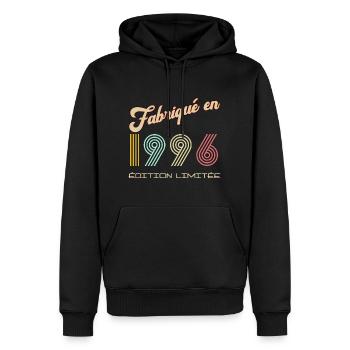 Anniversaire Homme Citation Fabriqué en 1996 - Sweat à capuche Premium bio Homme - noir - Devant - Nico (187cm)