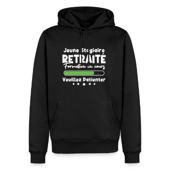 Jeune stagiaire retraité formation en cours - Sweat à capuche Premium bio Homme - noir - Devant - Nico (187cm)