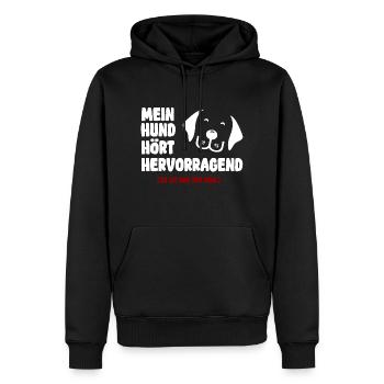Mein Hund hört hervorragend es ist ihm nur egal - Männer Premium Bio Hoodie - Schwarz - Vorne - Nico (187cm)