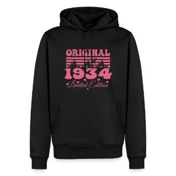 Cadeau 90e Anniversaire 1934 Femme | Né en 1934 - Sweat à capuche Premium bio Homme - noir - Devant - Nico (187cm)
