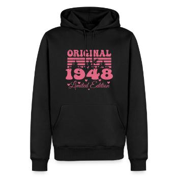Cadeau 76e Anniversaire 1948 Femme | Né en 1948 - Sweat à capuche Premium bio Homme - noir - Devant - Nico (187cm)