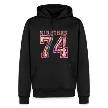 NINETEEN 1974 B - Männer Premium Bio Hoodie - Schwarz - Vorne - Nico (187cm)