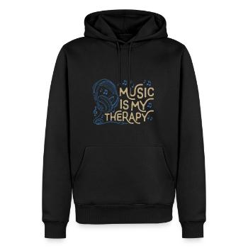Die Musik ist meine Therapy Leben - Männer Premium Bio Hoodie - Schwarz - Vorne - Nico (187cm)