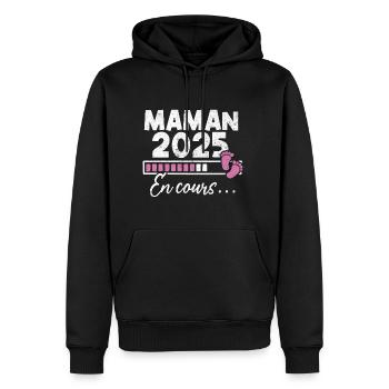 Maman 2025 En Cours - Sweat à capuche Premium bio Homme - noir - Devant - Nico (187cm)