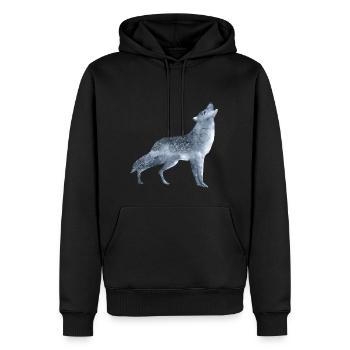 Heulender Wolf im Mondschein - Männer Premium Bio Hoodie - Schwarz - Vorne - Nico (187cm)