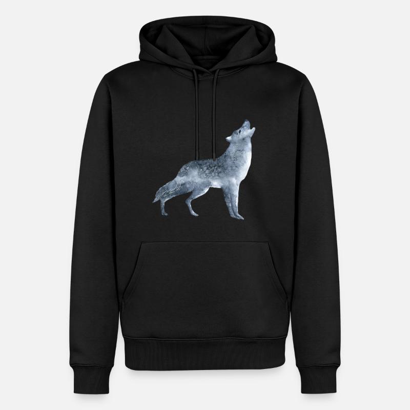 Heulender Wolf im Mondschein - Männer Premium Bio Hoodie - Schwarz