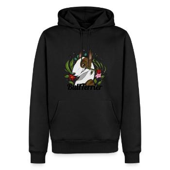 Le bonheur BullTerrier - Bringé - Sweat à capuche Premium bio Homme - noir - Devant - Nico (187cm)