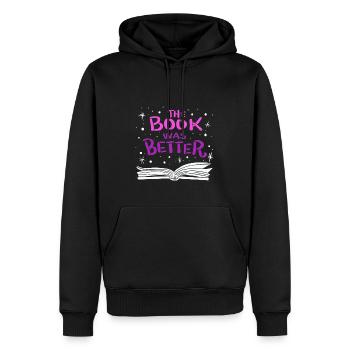 Le livre Quoi de mieux - Sweat à capuche Premium bio Homme - noir - Devant - Nico (187cm)