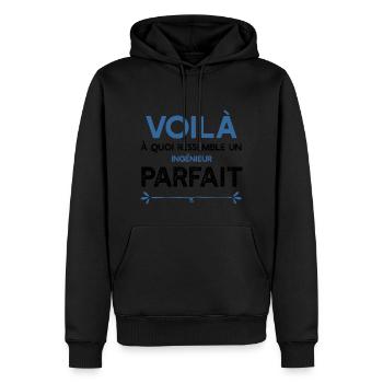Un Ingénieur parfait métier cadeau - Sweat à capuche Premium bio Homme - noir - Devant - Nico (187cm)