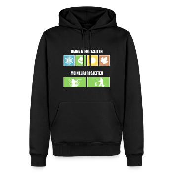 Meine Jahreszeiten vs Deine Jahreszeiten - Männer Premium Bio Hoodie - Schwarz - Vorne - Nico (187cm)