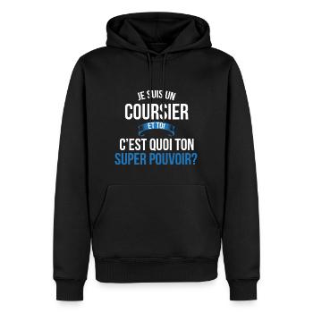 Coursier super pouvoir homme - Sweat à capuche Premium bio Homme - noir - Devant - Nico (187cm)