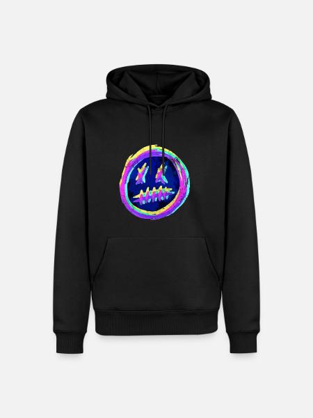 Emoticone Crazy Smiley - Glitch RVB - Sweat à capuche Premium bio Homme - noir