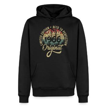 Anniversaire Juillet 1966 Juillet 1966 Juillet 1966 - Sweat à capuche Premium bio Homme - noir - Devant - Nico (187cm)