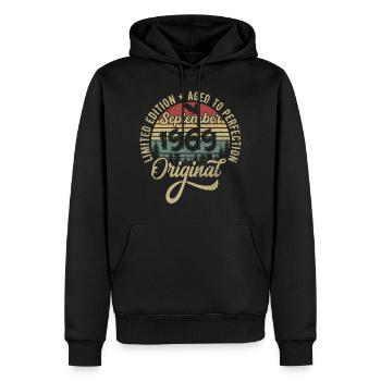 56e anniversaire Septembre 1969 - 56 ans - Sweat à capuche Premium bio Homme - noir - Devant - Nico (187cm)