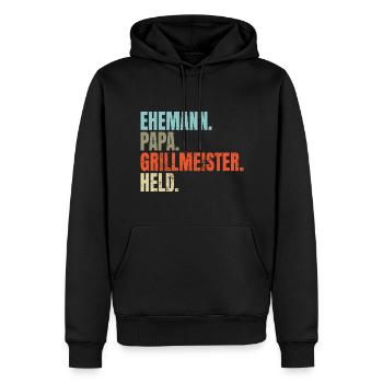 Ehemann Papa Grillmeister Held: Vintage Geschenk - Männer Premium Bio Hoodie - Schwarz - Vorne - Nico (187cm)
