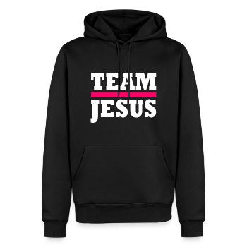 Team jesus - Sweat à capuche Premium bio Homme - noir - Devant - Nico (187cm)