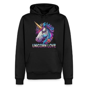 Unicorn Love - Men’s Premium Organic Hoodie - black - Front - Nico (187cm)