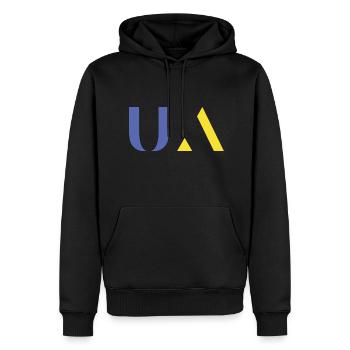 Bleus et jaunes - Sweat à capuche Premium bio Homme - noir - Devant - Nico (187cm)