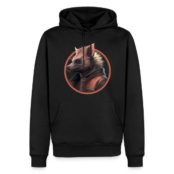 Punk hyena with leather jacket - Men’s Premium Organic Hoodie - black - Front - Nico (187cm)