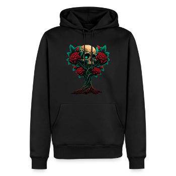 Arbre avec crâne et roses - Sweat à capuche Premium bio Homme - noir - Devant - Nico (187cm)
