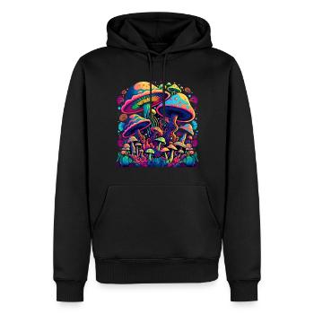 mushroom mushroom mushrooms retro - Men’s Premium Organic Hoodie - black - Front - Nico (187cm)