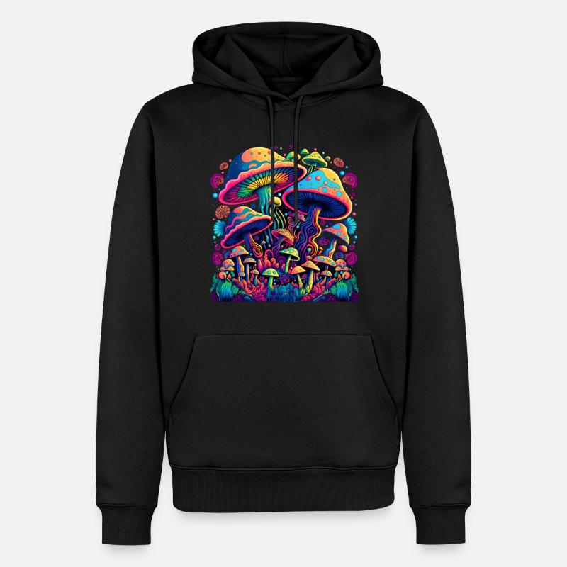 champignon champignon champignons rétro - Sweat à capuche Premium bio Homme - noir