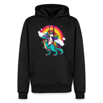 Licorne équitation dinosaure - Sweat à capuche Premium bio Homme - noir - Devant - Nico (187cm)