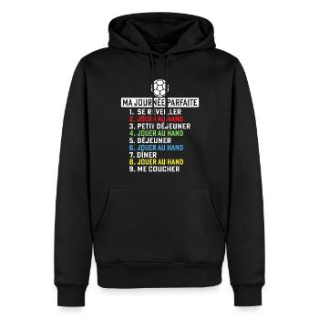 Ma journée parfaite Jouer au handball - Sweat à capuche Premium bio Homme - noir - Devant - Nico (187cm)