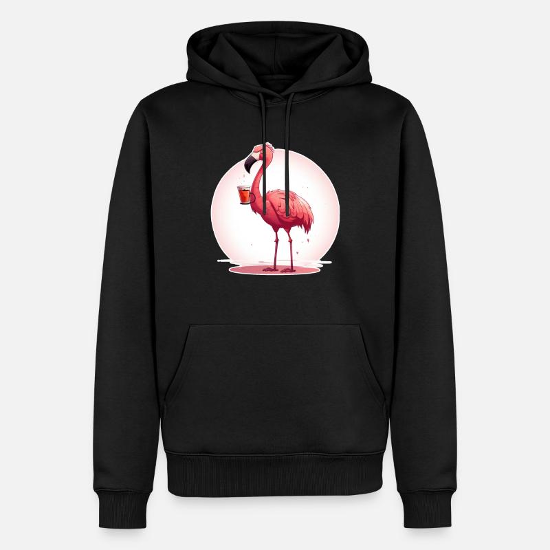 Flamingo boit du café - Sweat à capuche Premium bio Homme - noir