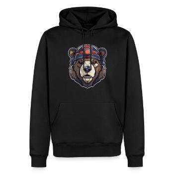 Ours avec casque ours portrait - Sweat à capuche Premium bio Homme - noir - Devant - Nico (187cm)