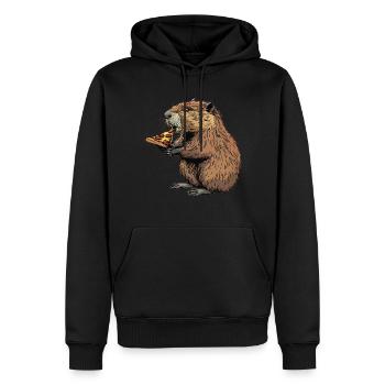 Un castor mange de la pizza - Sweat à capuche Premium bio Homme - noir - Devant - Nico (187cm)
